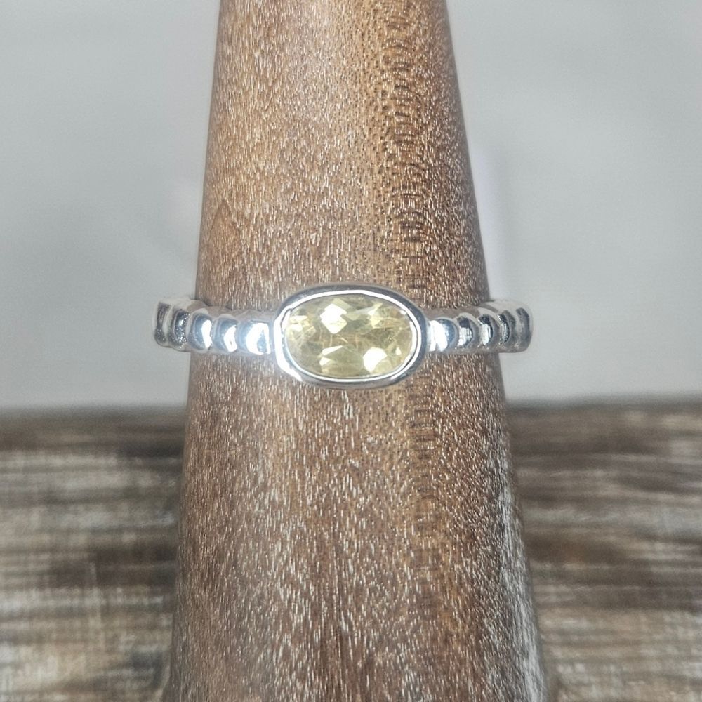 Sterling Silver Citrine Oval Cut Stacking Ring Dot Detail NWT Sz 6